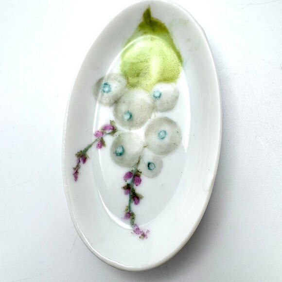 Hand Painted Porcelain Salt Cellar Butter Pats Vintage Set Of 6 Floral Design - Picture 4 of 9